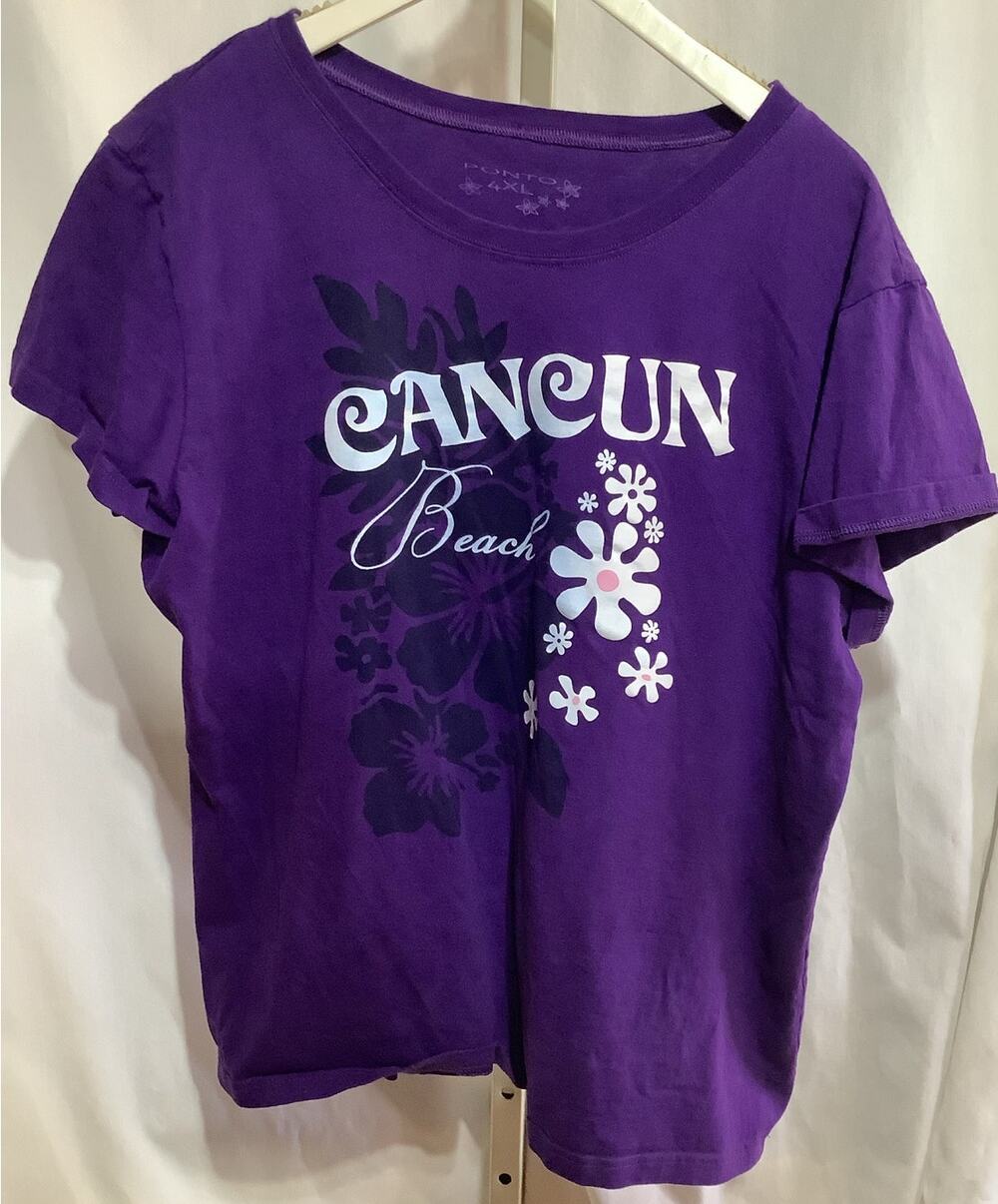 Cancun Beach Purple Graphic T Shirt Womens 4XL Ponto Short Sleeve Souvenir